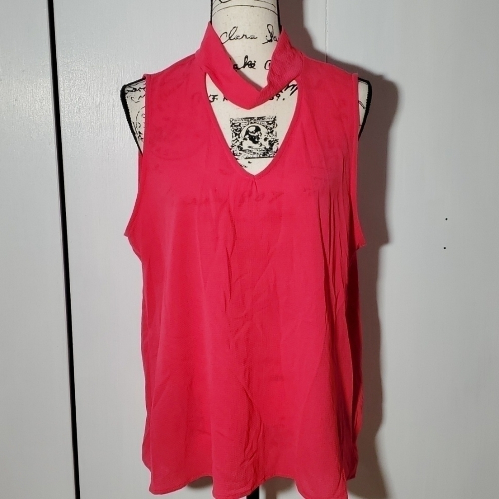 Kim & Cami | Womens Pink Sleeveless Top Open Neck Accent Vibrant Mod Sz.XL
